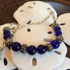 💯 sterling silver beaded necklace cobalt blue